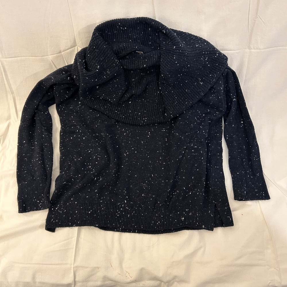 Soft Blue Drape Neck Sweater with White Speckles Size Large by Loft